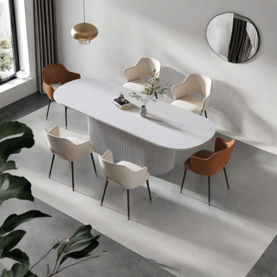 Oval White Solid Wood Dining Table