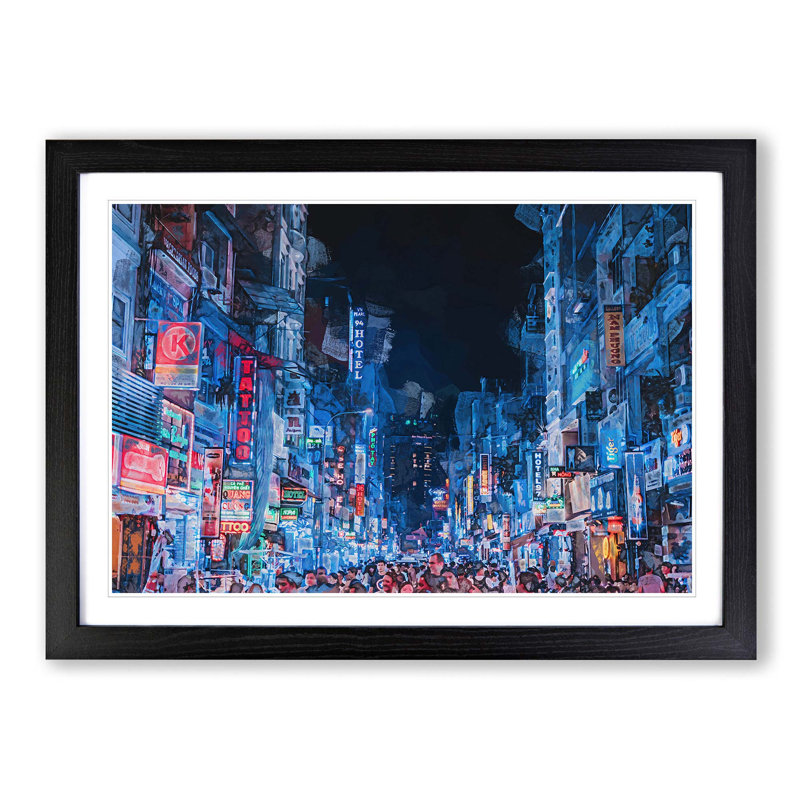 Ho Chi Minh City in Vietnam in Abstract - Picture Frame Graphic Art Print on MDF, Black Framed, 36cm H x 48cm W x 2cm D