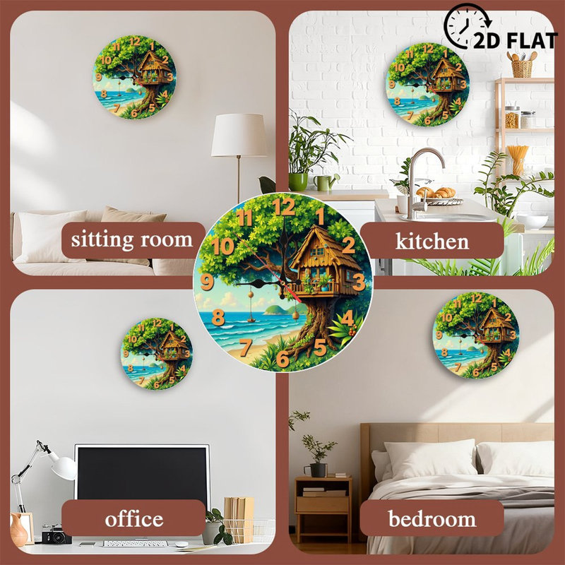 Horloge murale 10 po en MDF rond avec mouvement à quartz silencieux et crochet sans perceuse (piles AA non incluses)