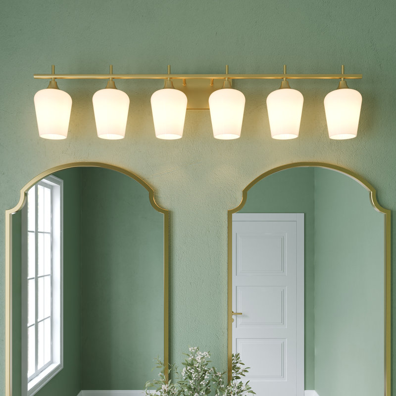 Hertford 6 - Light Bathroom Steel Dimmable Vanity Light, Milky White