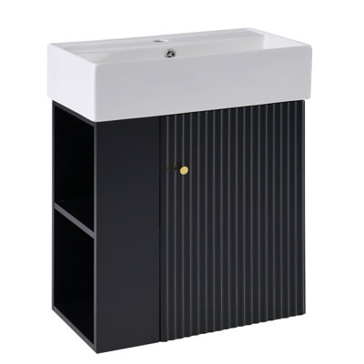 Meuble-lavabo moderne avec lavabo en céramique et porte à motif de vagues