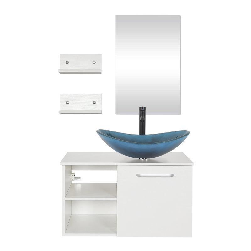 Ensemble de meuble-lavabo mural simple 28 po Mereworth, Noir, Bleu très foncé, Noir, noir, noir, noir