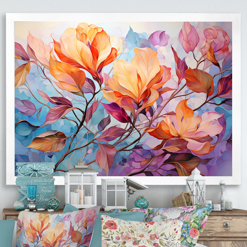 «Dreamy Colorful Foliage I», reproduction sur toile, Cadre simple blanc, H 16 po x l 32 po x P 1 po
