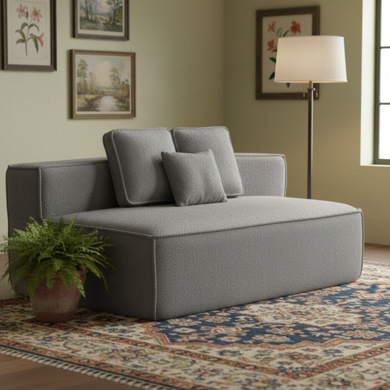 Fauteuil d'appoint douillet en velours gris et canapé compact pour les maisons modernes
