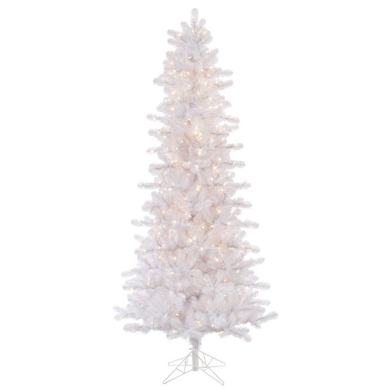 Slim Crystal White Pine Artificial Christmas Tree with Stand, Unlit, 6.5' H