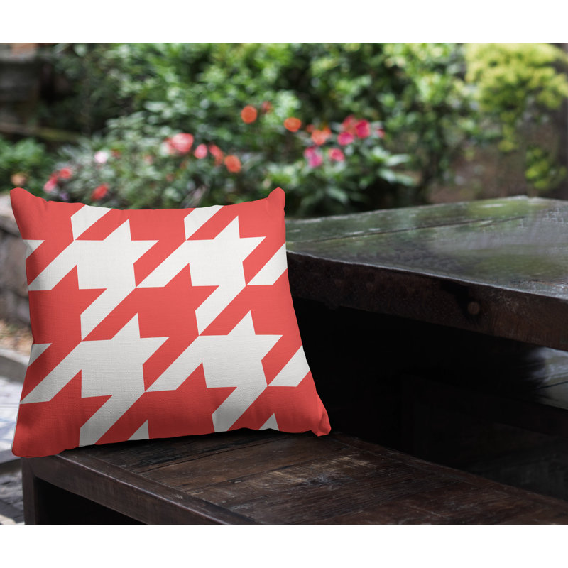 Housse et insert de coussin carré d'extérieur Easton Houndstooth, L 15 po x H 15 po, Corail