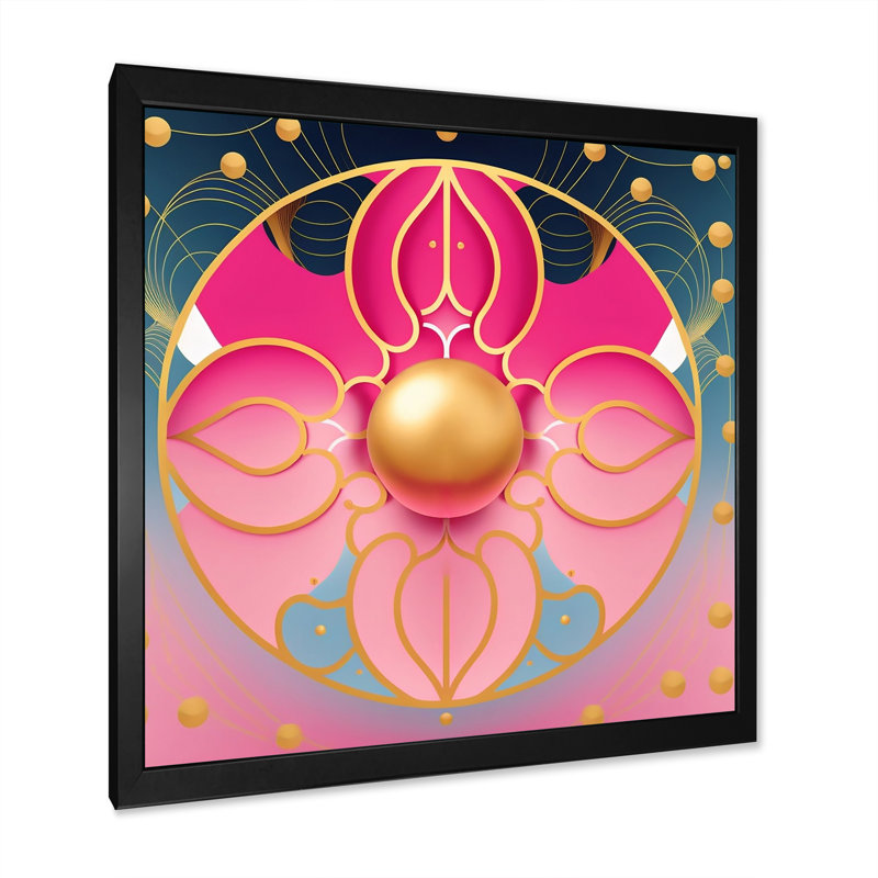 «Pink and Gold Abstract Flower», reproduction sur toile, H 30 po x l 30 po x P 1 po, Impression noire sur toile encadrée