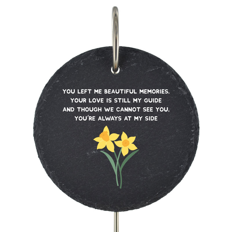 Brantlee Slate Heart Grave Marker Daffodil Memorial Plaque