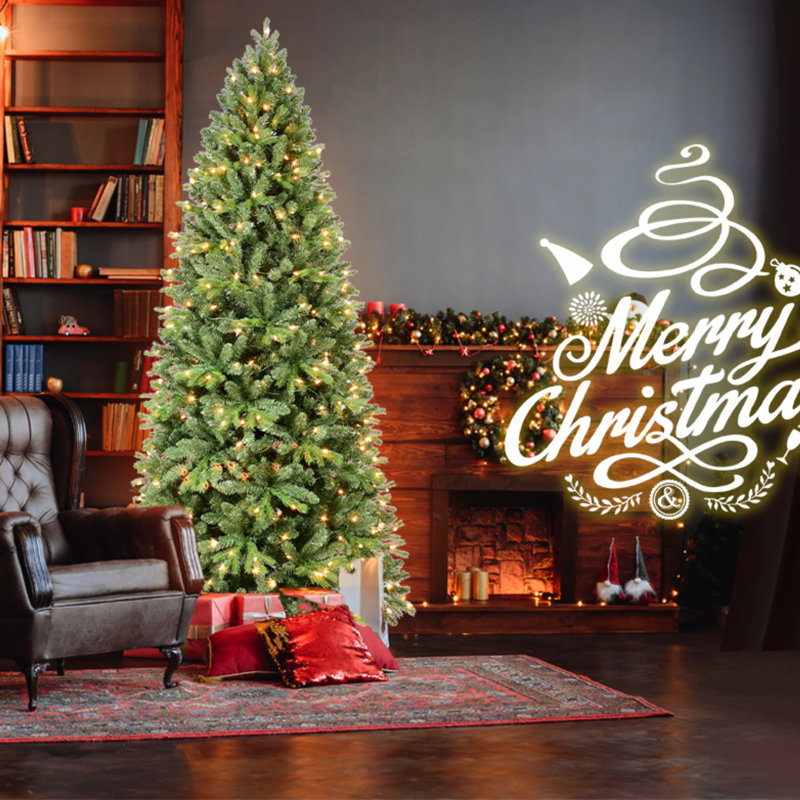 Arbre de Noël 8 pi avec 1847 pointes et 600 lumières à DEL blanc chaud - branches mixtes, structure à charnières pour une installation facile, support en métal pour un soutien solide, décoration de Noël luxuriante, arbre de Noël