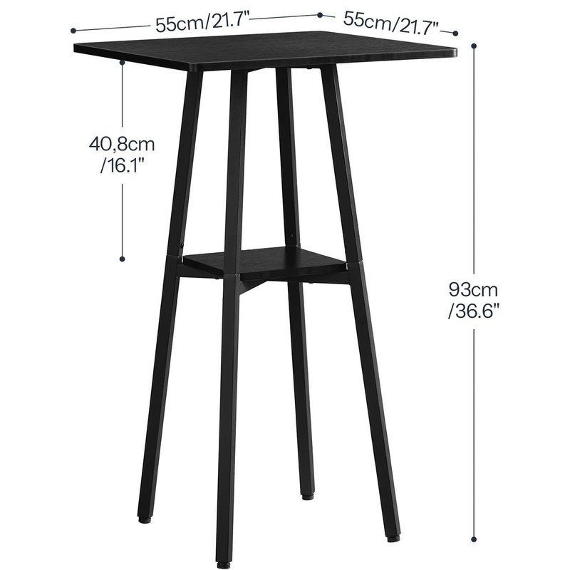 2-Tier High Top Pub Table, Counter Height Table with Storage,Black