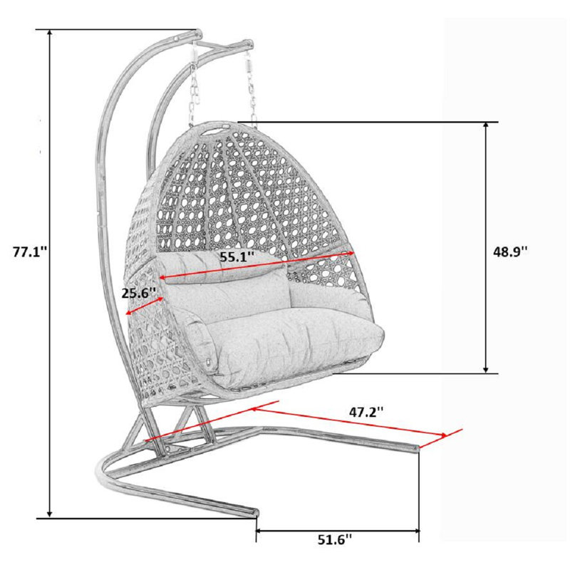 Gray Alloy Steel Double Seat Hanging Egg Chair with Cushions