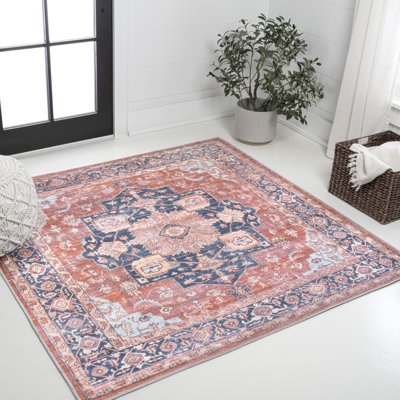 Ville Ornate Medallion Machine-Washable Terracotta/Navy Rug