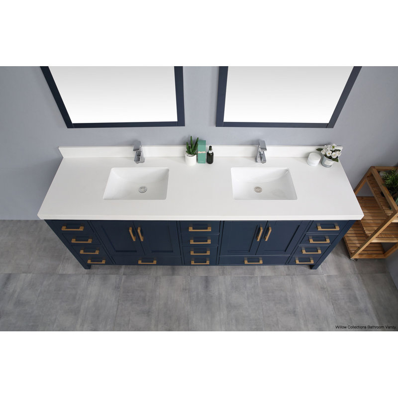 Ensemble de meuble-lavabo double 84 po Aseelah, Bleu marine, Blanc