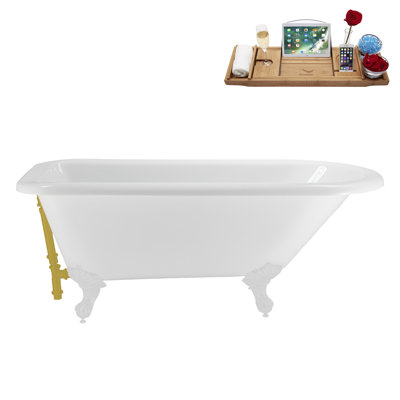 62" Streamline Clawfoot Tub,Tray,Drain, Clawfeet
