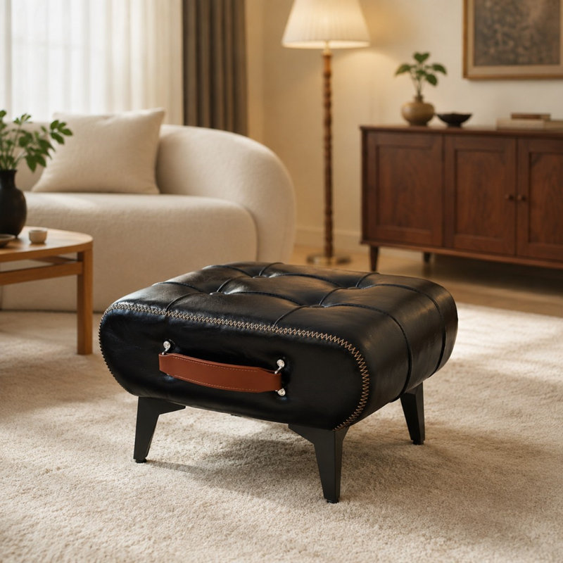 Tabouret en cuir de haute qualité, Noir, noir, noir, noir