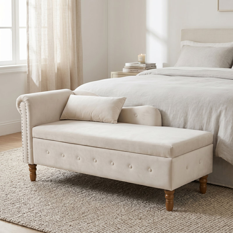 Modern And Comfy Style Chaise Lounge With A Pillow, For Indoor Use, Velours beige