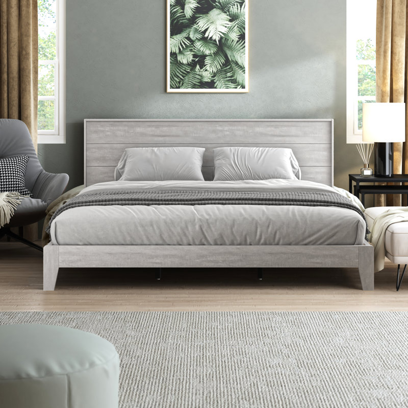 Branquinha Platform Bed with Headboard, Dusty Gray Oak, King