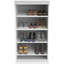 Étagère à chaussures modulaire empilable avec tablettes inclinées réglables et garniture décorative pour l'organisation du placard