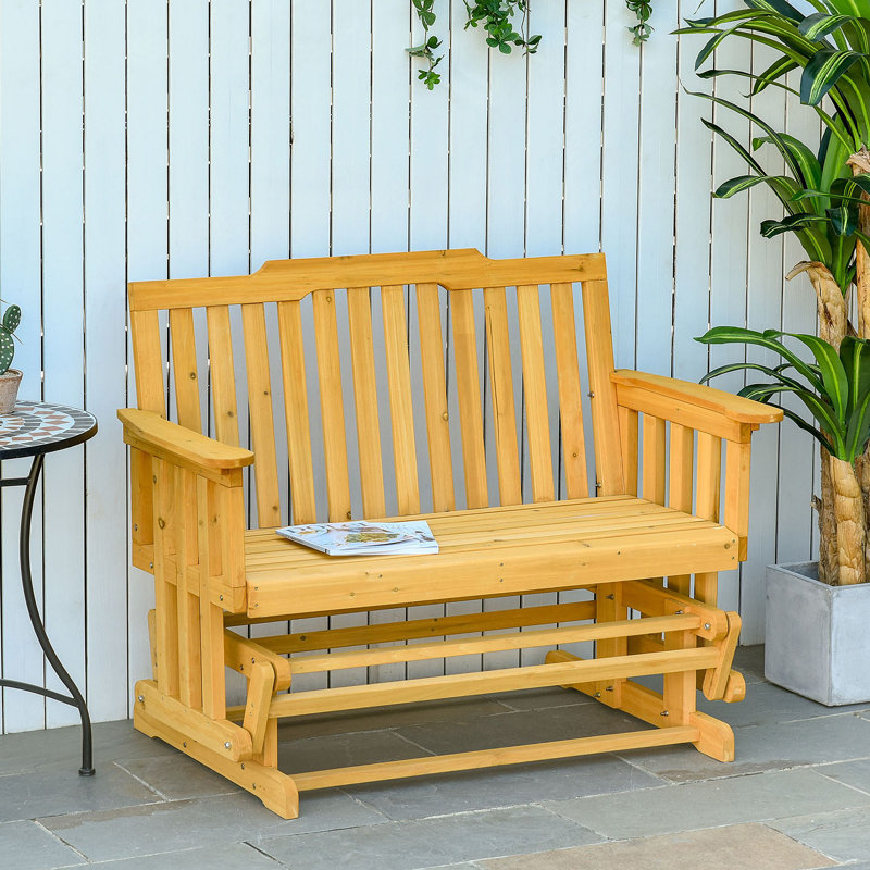 2-Person Patio Swing Glider Bench With Quick Drying Design And Wide Armrest, Wood Rocking Chair Loveseat For Backyard Garden Porch