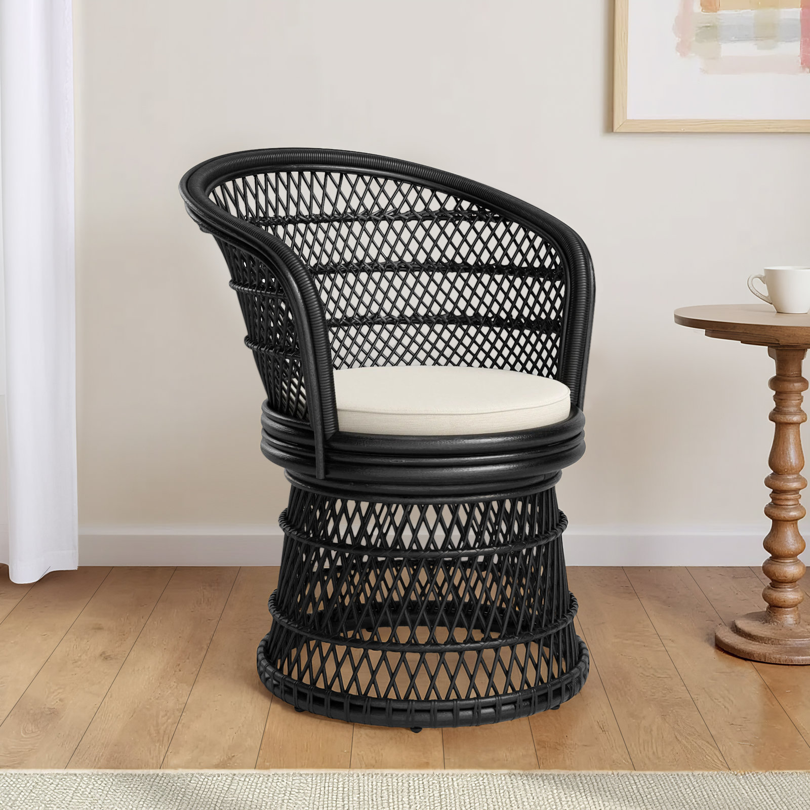Rochellt Upholstered Swivel Accent Chair, Black