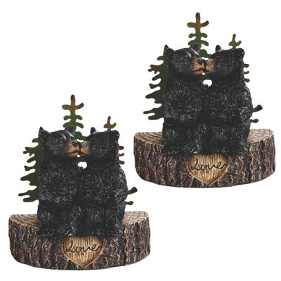 "2-PC Set" ICE ARMOUR 5,5 "H Couple d'ours en bois Figurine Statue Sculpture Ornement Décoration Maison / Décoration de chambre et idées de cadeaux parfaits pour la pendaison de crémaillère, les Fêtes et les Anniversaires