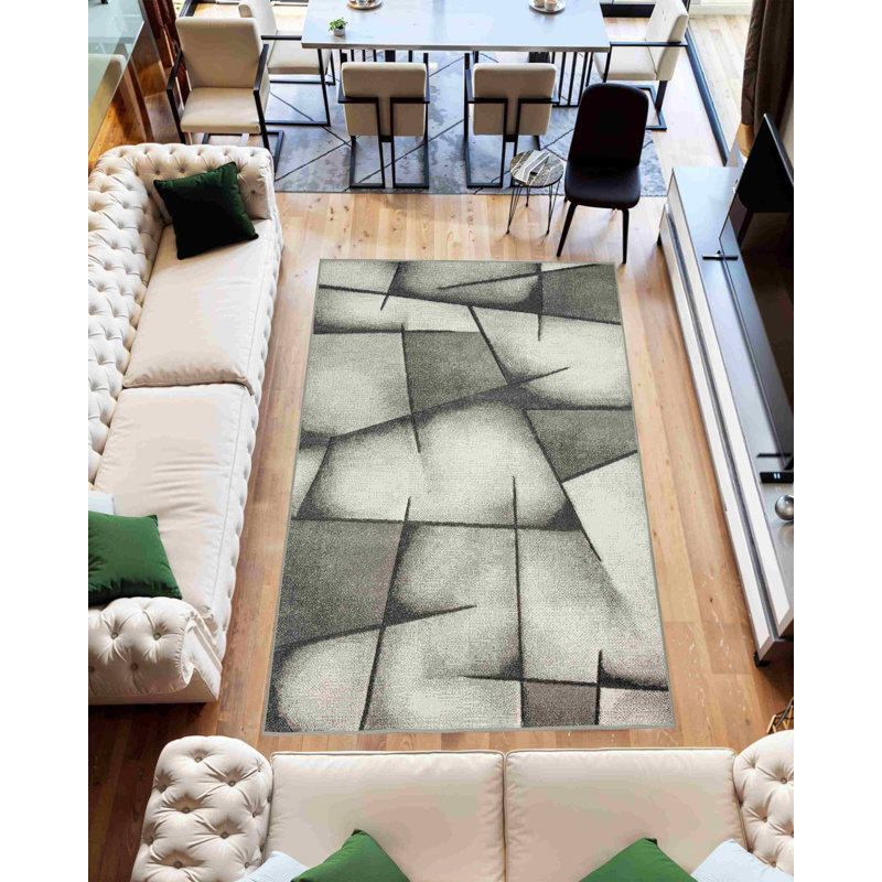 Tapis d'intérieur en polypropylène doux sculpté à la main Abtsract, Rectangle 5 pi 3 po x 7 pi 7 po