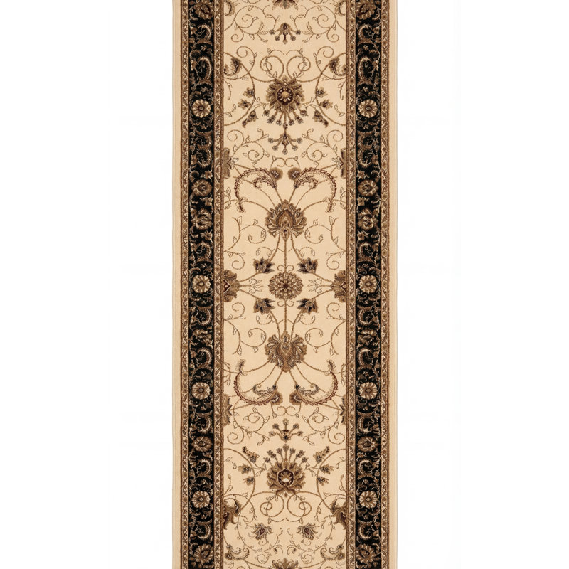 Tapis de couloir intérieur / extérieur en médaillon beige / noir 2 pi x 14 pi (2 pi 3 po x 14 pi) Yasmin de Branch Branch