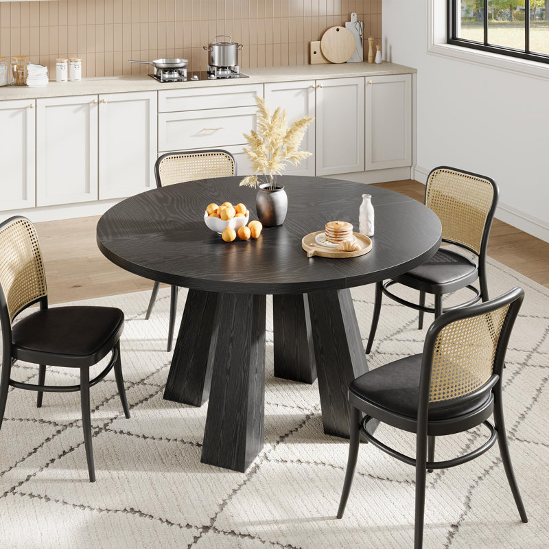 Dining Table for 4, 47 Inch Kitchen Table, Round Dining Room Table with Sturdy Base for Dining Room, Kitchen, Black(Table Only)
