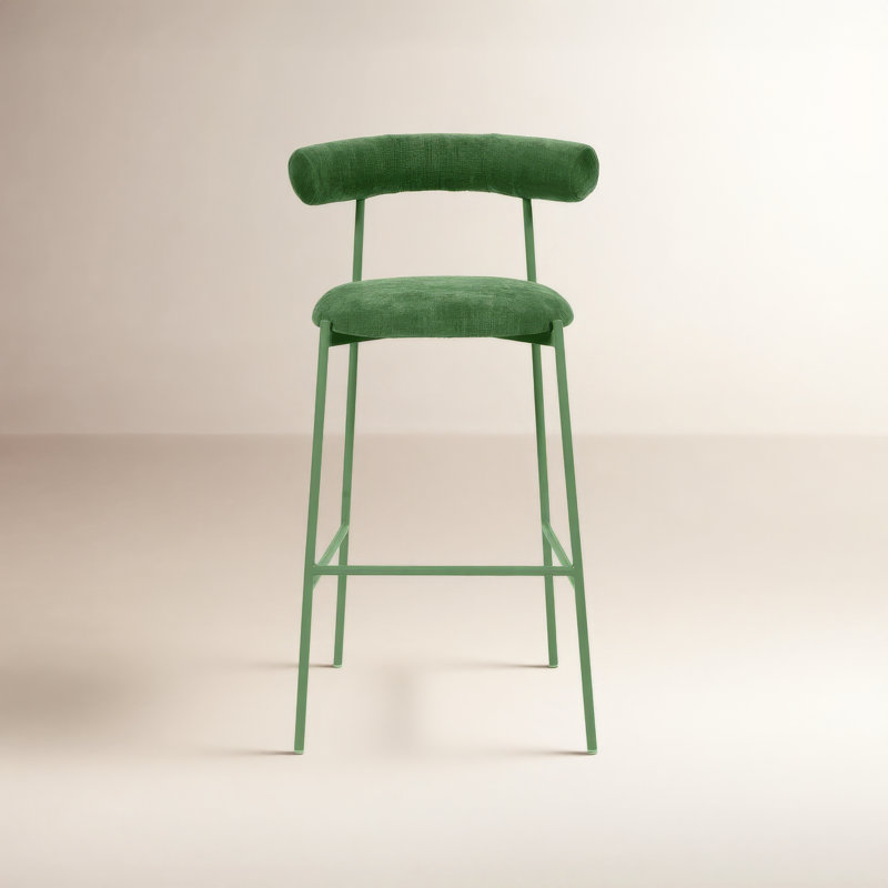 Geraldina Velvet Bar & Counter Stool, Bar Stool (29.1” Seat Height), Forest Green