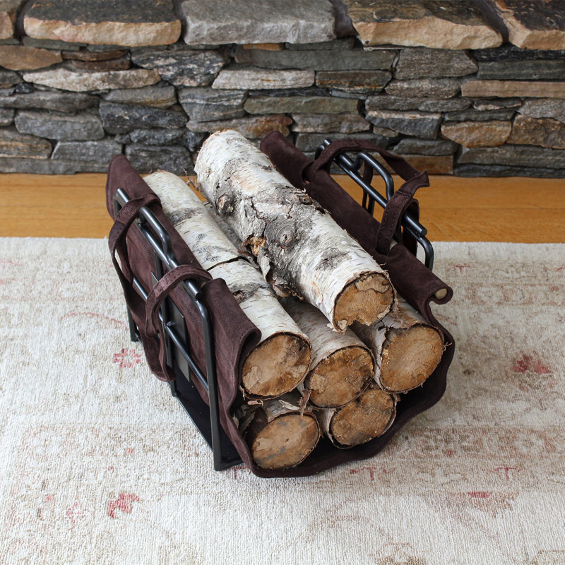Graphite Powder Coated Steel Log Rack with Suede Carrier