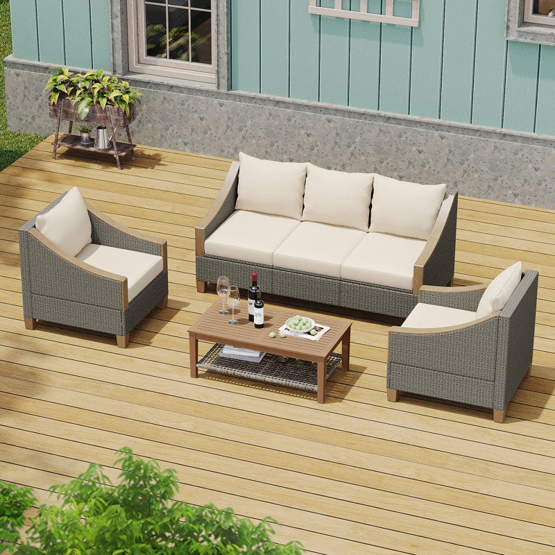 Ensemble de conversation d'extérieur pour 5 personnes avec coussins, Gris