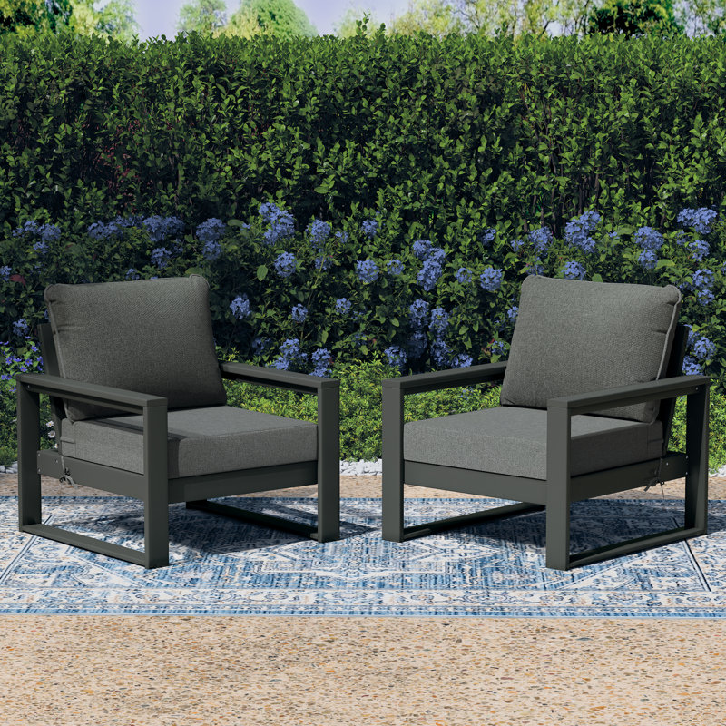 Patio Deep Seating Club Chair With Frame (Set Of 2), Gray, Gray