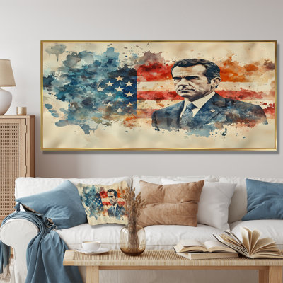 Simen démission du président Nixon sur le drapeau des États-Unis III - Patriotiste américain, art mural sur toile