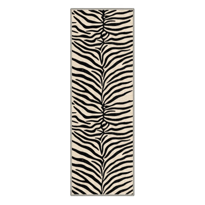Machine Washable Animal Print Ivory / Black Area Rug With Non-Slip Backing