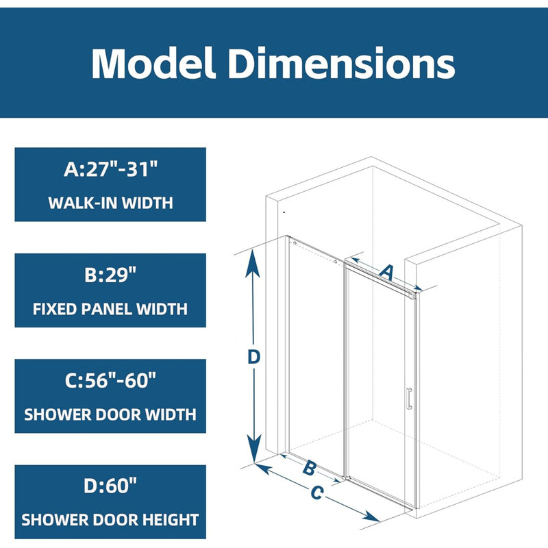 60"W X 60" H Double Sliding Semi-Frameless Tub Door With 1/4"(6mm) Clear Tempered Glass, Brushed Gold