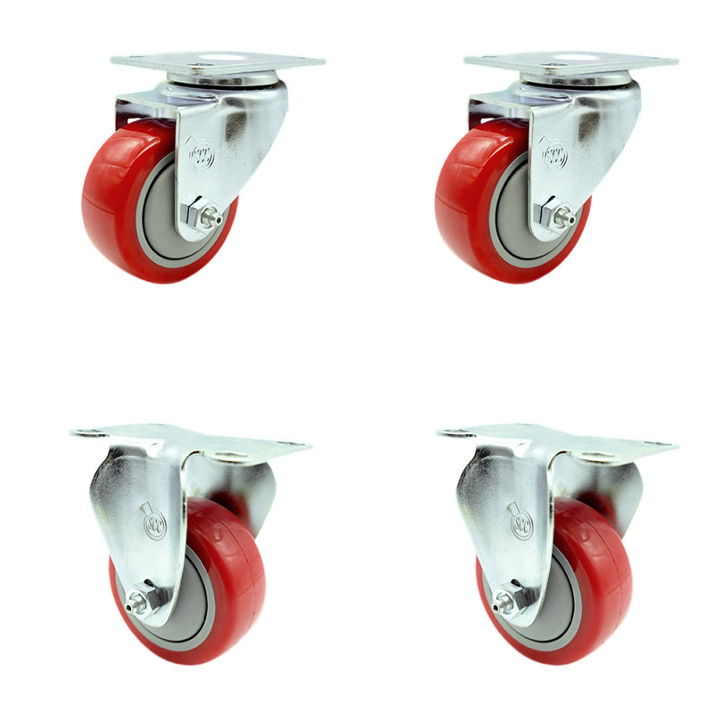 Ensemble de 4 roulettes en polyuréthane, Rouge