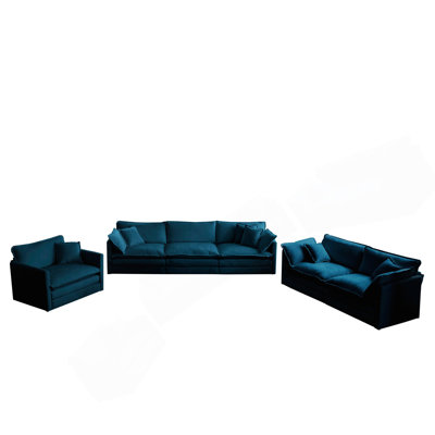 Canapé moderne, canapé modulaire à assise très profonde 3 pièces pour salon, canapé surdimensionné, canapé 3 places, causeuse et canapé simple, chenille bleue