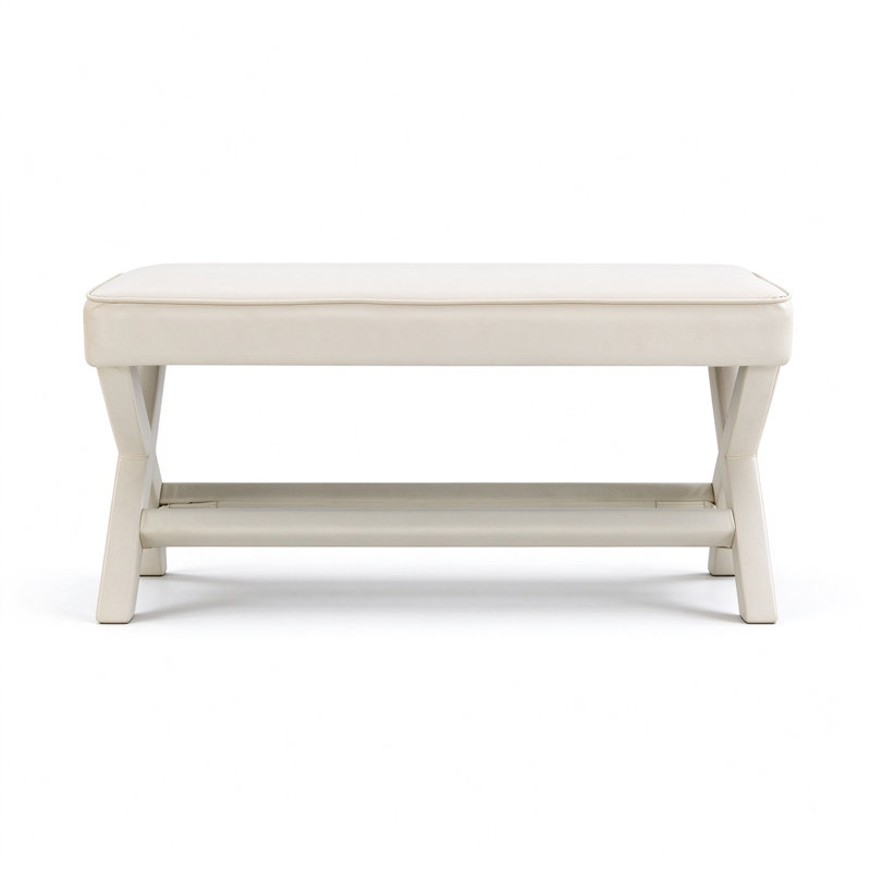 Velvet Upholstered Bench, Beige