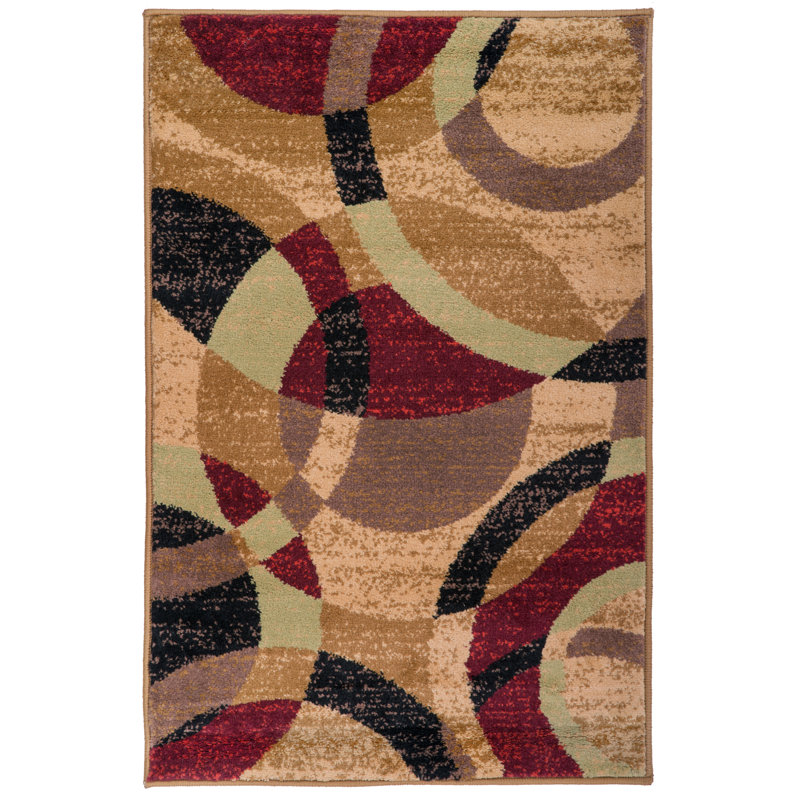 Tapis géométrique multicolore rouge / brun / noir Mehul pour tapis de salon, chambre à coucher, entrée ou salle à manger
