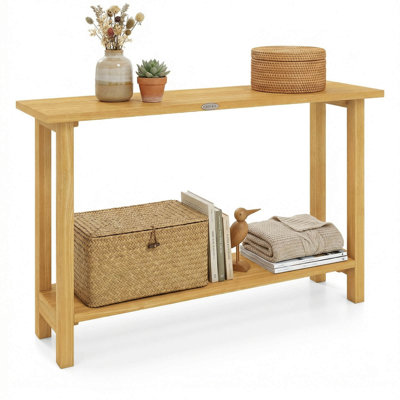 47”Teak Wood Console Table,2-Tier Narrow Farmhouse Sofa Table with Teak Wood Frame Natural-47"