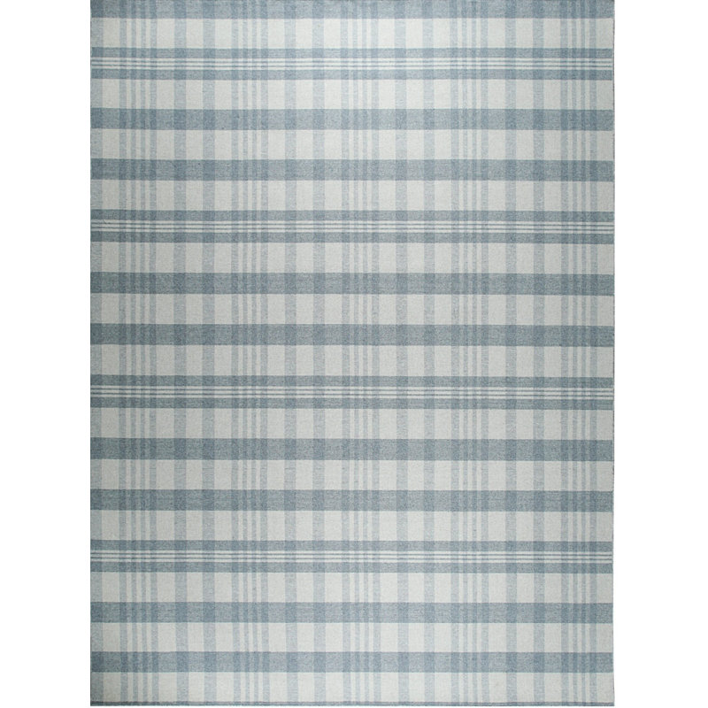 Gray Hand-Knotted Wool Soft Plaid Weave Geometric Modern Contemporary Carpet Rug, 10' x 14'