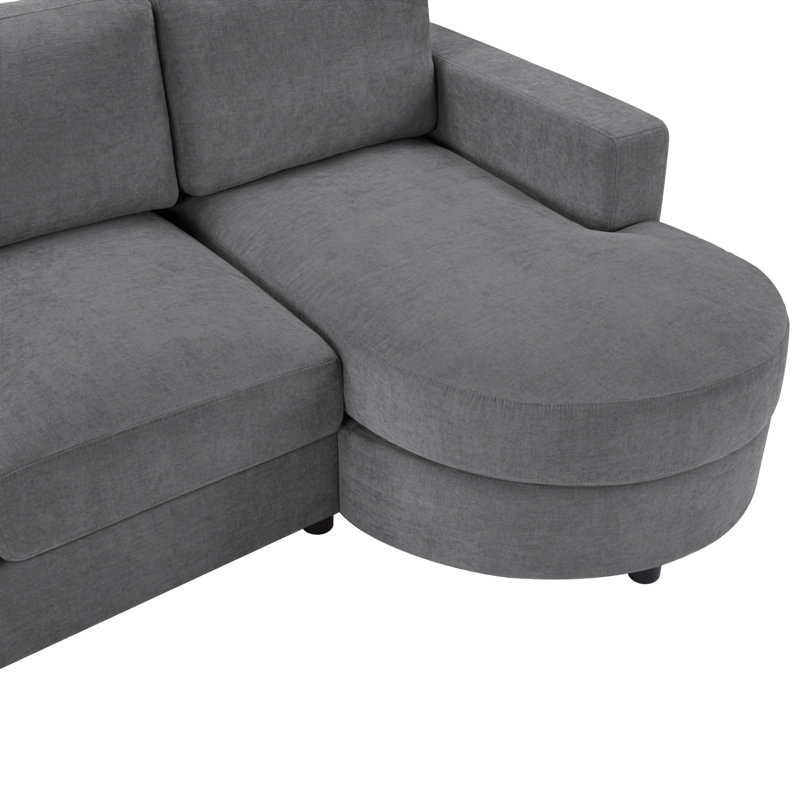 Canapé modulaire moderne en L de 84,6 po avec méridienne incurvée, Gris chenille