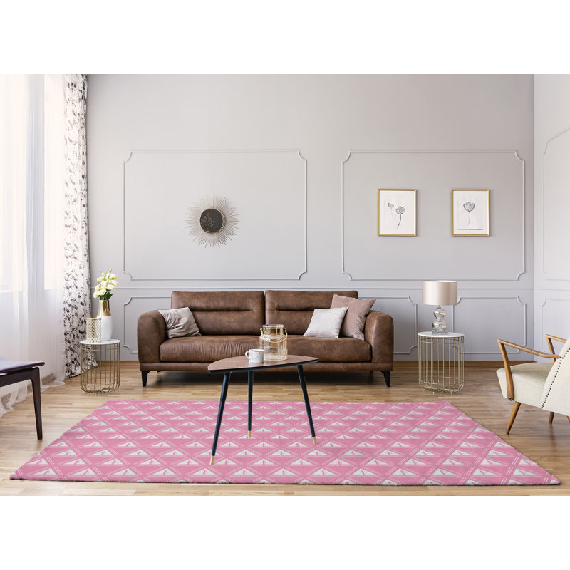 Tapis d’arbre minimaliste rose/blanc, Rectangle 9 pi x 12 pi