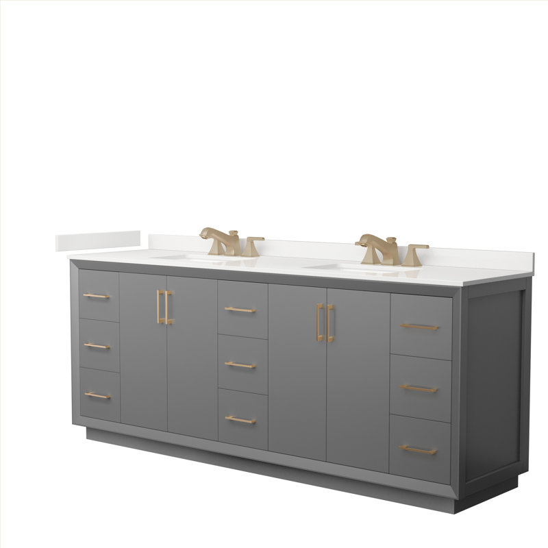 Strada 84'' W Double Vanity, Dark Gray, WDX13424, Giotto Quartz