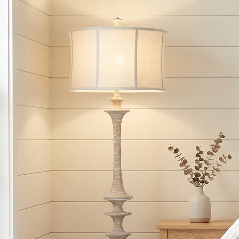 Lampe sur pied 65 po en résine avec abat-jour crème
