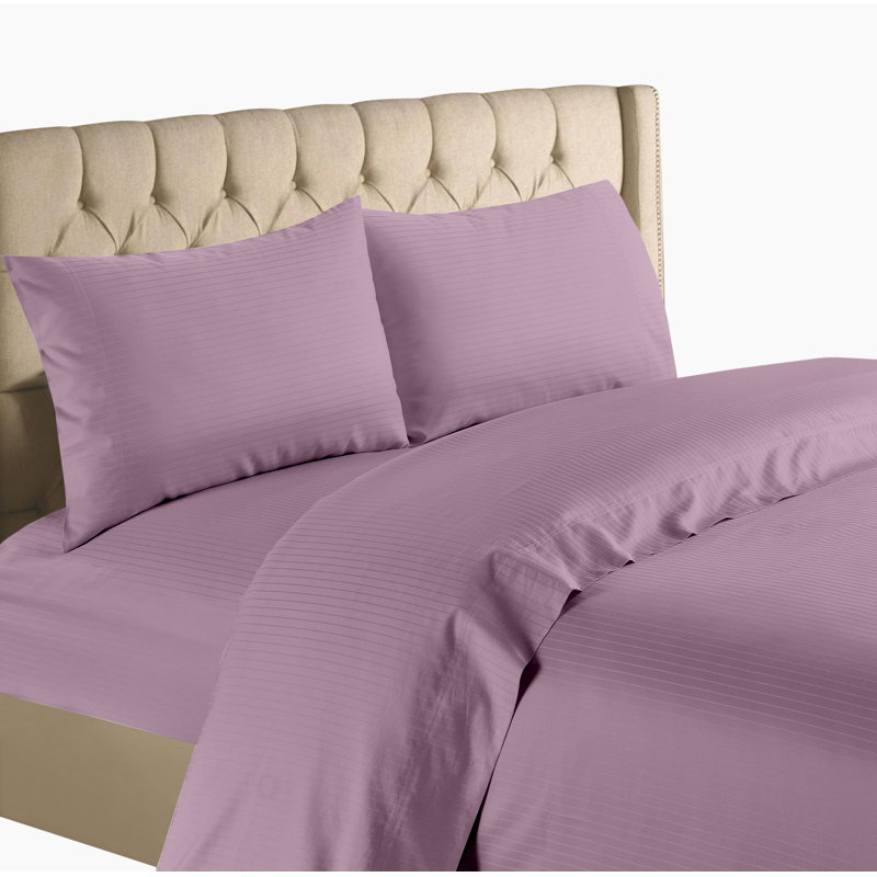 Ensemble de draps 100% coton à rayures 1200 fils, Ensemble de draps pour grand lit avec deux taies d, Camée rose