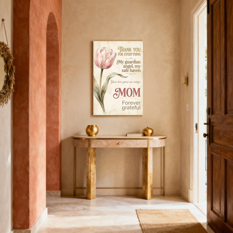 Fleur de tulipe et citation inspirante, art mural tendu sur toile pour la fête des mères ou décoration intérieure
