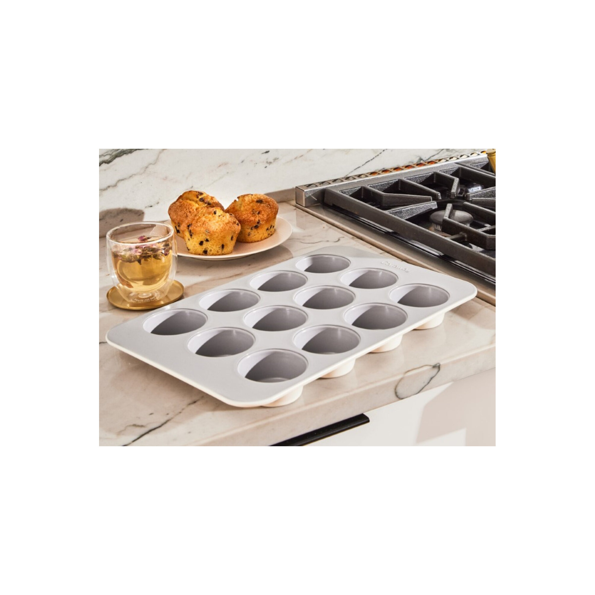 Caraway 12 Cup Nonstick Ceramic Muffin Pan, Cream, Cream
