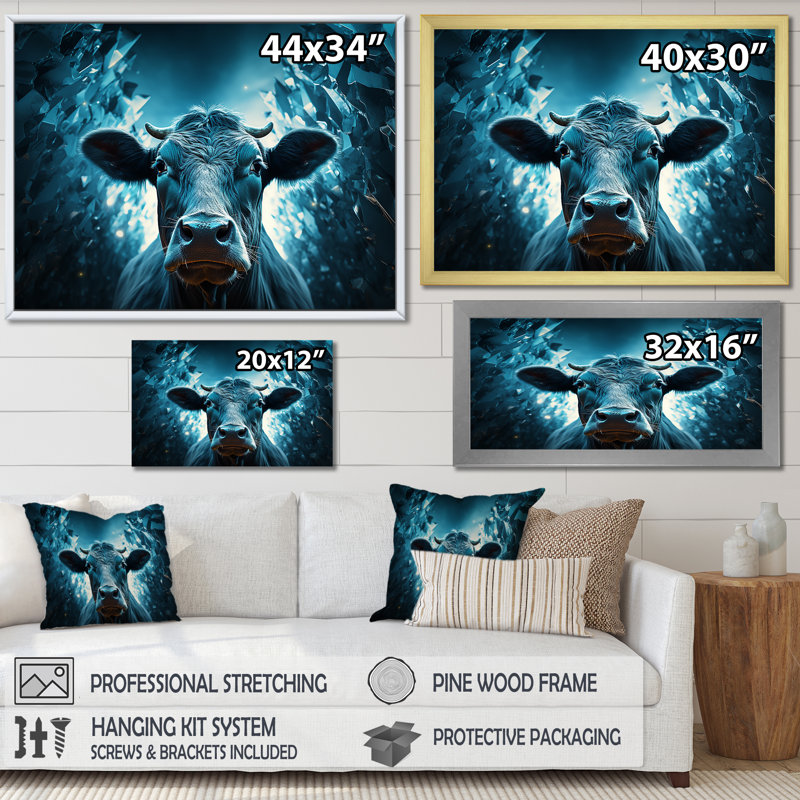Portrait d'une vache bleue, Toile tendue, H 24 po x l 32 po
