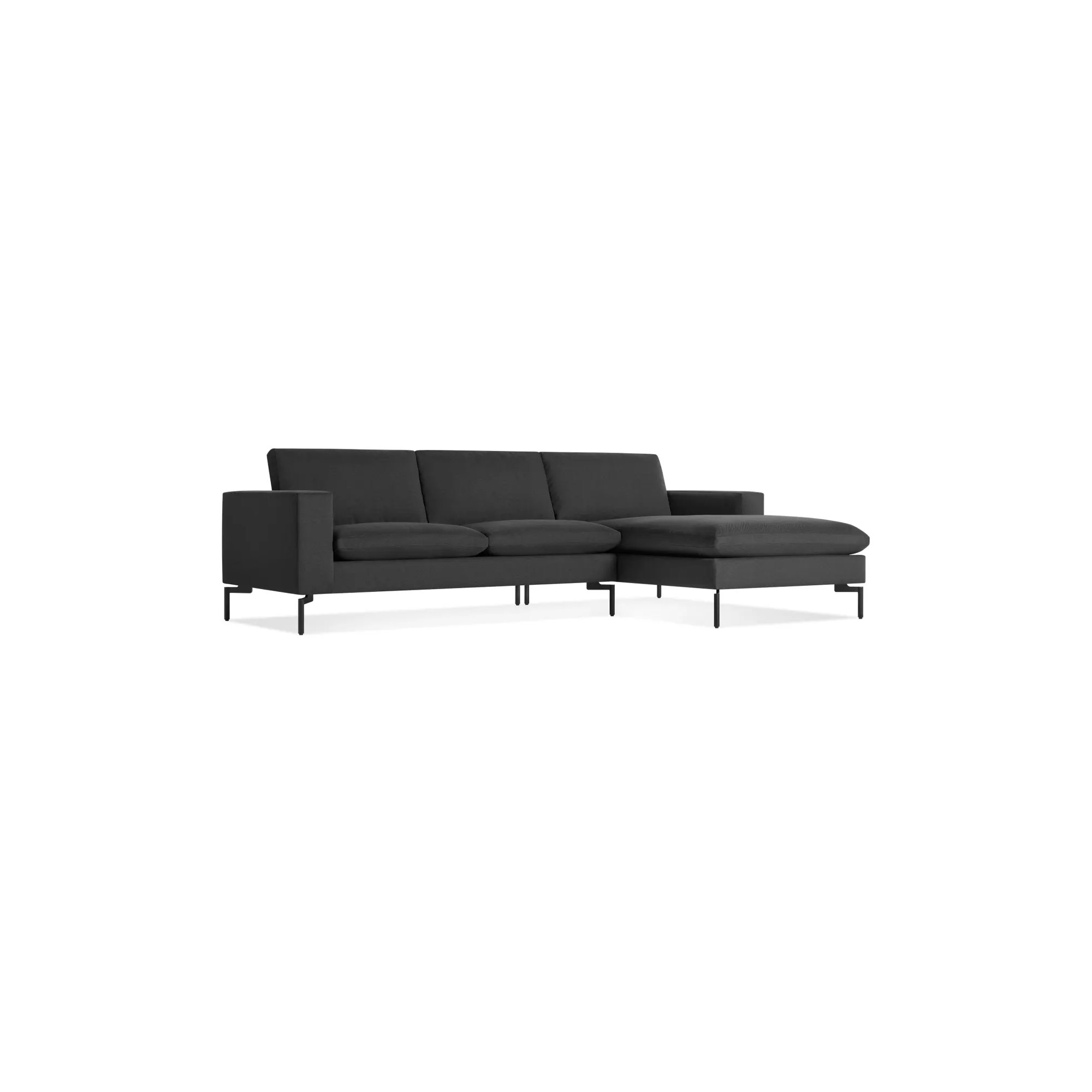 New Standard Upholstered Chaise L-Sectional, Right Hand Facing, Maharam Meld/Panda 100% Polyester, Black